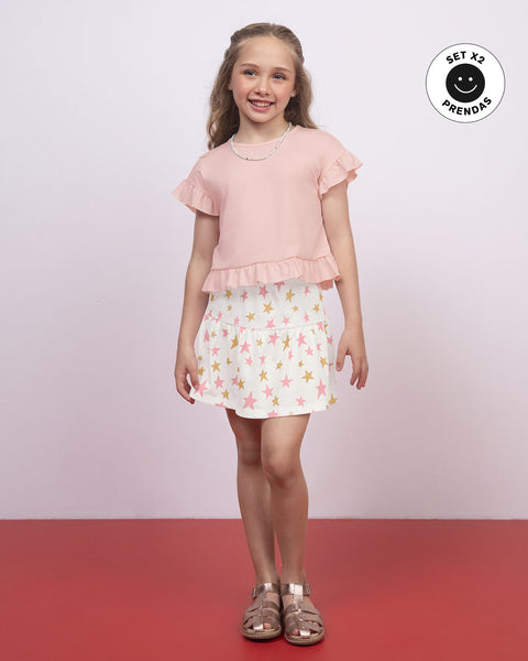 Conjunto: Camiseta manga corta y falda para niña#color_s01-rosado-y-estampado