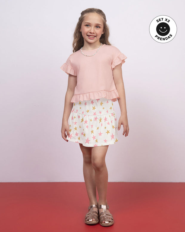 Conjunto: Camiseta manga corta y falda para niña