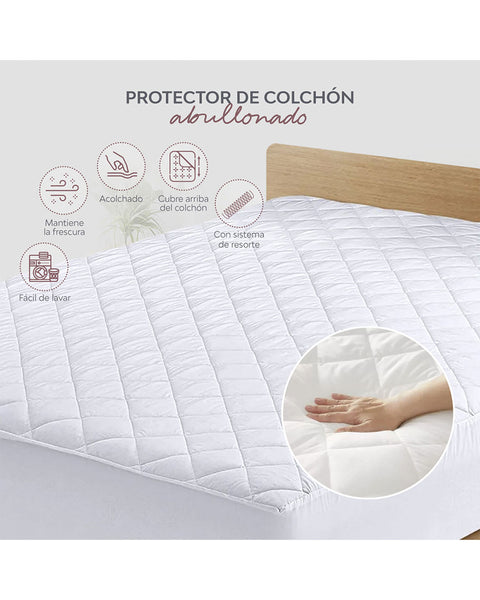 Protector de colchón acolchado ajustable doble#color_000-blanco