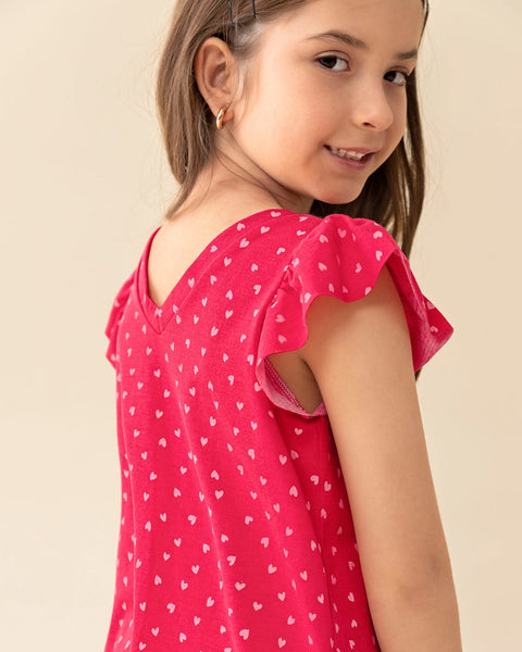 Batola corta con cuello en V#color_302-rojo-estampado-corazones