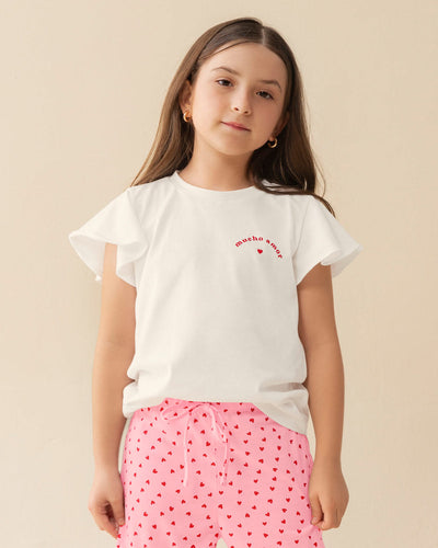 Camiseta de pijama manga corta con boleros y estampado localizado#color_094-marfil-estampado