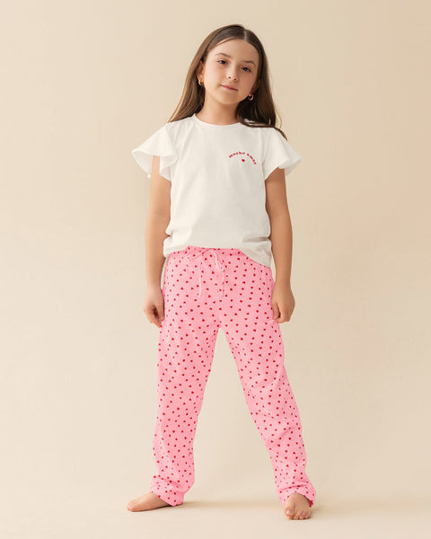 Camiseta de pijama manga corta con boleros y estampado localizado#color_094-marfil-estampado