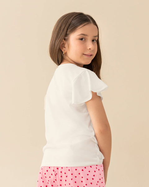 Camiseta de pijama manga corta con boleros y estampado localizado#color_094-marfil-estampado