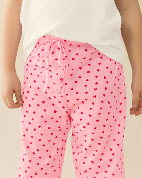 Pantalón largo con elástico en cintura y tira no funcional#color_301-rosado-estampado-corazones