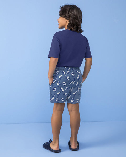 Camiseta manga corta con estampado + Bermuda con elástico y cordón en cintura#color_s01-azul-osc