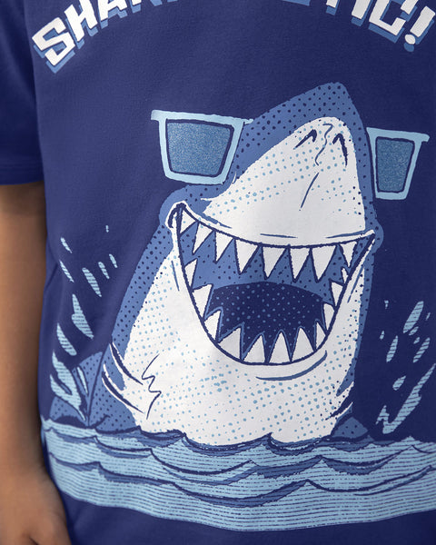 Camiseta manga corta con estampado + Bermuda con elástico y cordón en cintura#color_s01-azul-osc