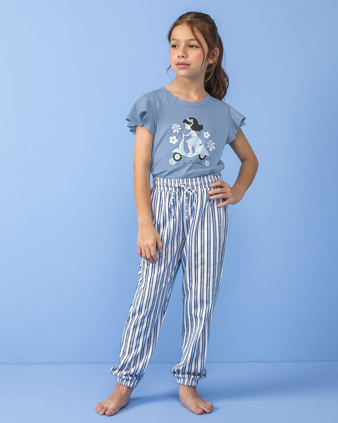 Camiseta con bolero en mangas + Jogger de pijama para niña#color_s01-azul-claro