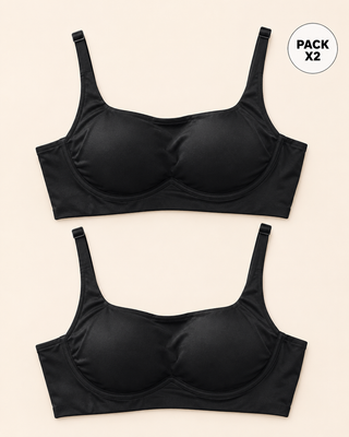 Paquete x2 brasieres sin arco ultracómodo de alto soporte y cubrimiento everyday bra#color_700-negro