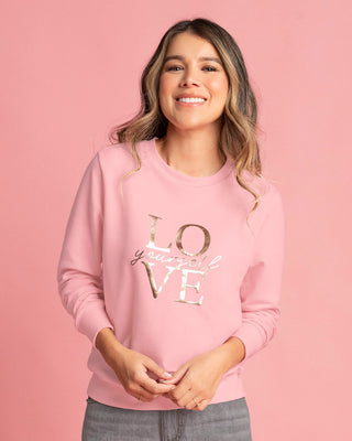 Buzo manga larga con estampado localizado de cuello redondo#color_304-rosado