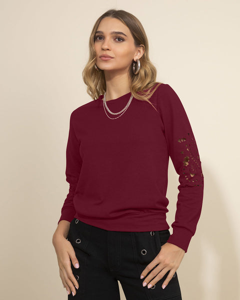 Buzo manga larga con estampado localizado de cuello redondo