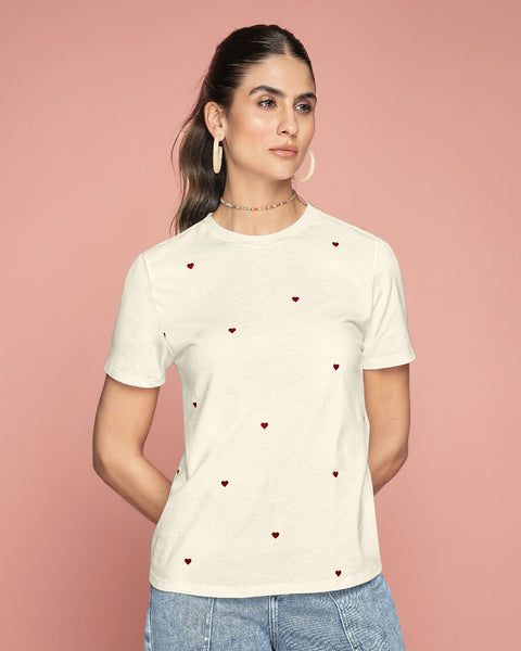 Camiseta en algodón manga corta con estampado localizado#color_192-fondo-marfil-estampado