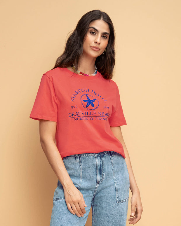 Camiseta en algodón manga corta con estampado localizado