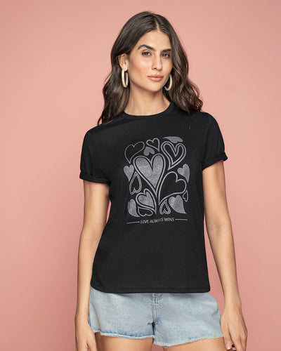 Camiseta en algodón manga corta con estampado localizado#color_496-negro