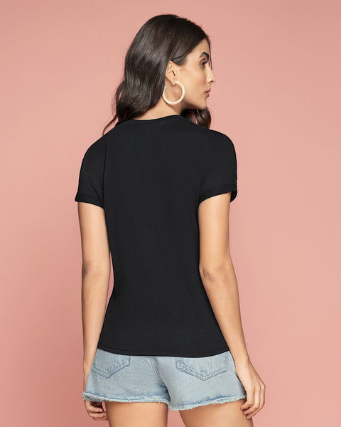 Camiseta en algodón manga corta con estampado localizado#color_496-negro