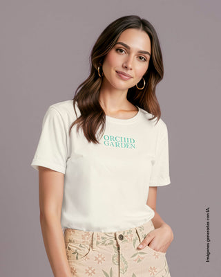 Camiseta en algodón manga corta con estampado localizado#color_815-marfil