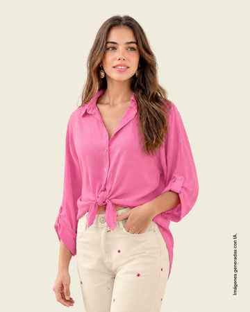 Blusa manga larga abotonable con charreteras en mangas#color_c29-fucsia