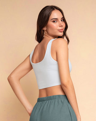 Camiseta manga sisa crop top en tejido acanalado#color_000-blanco