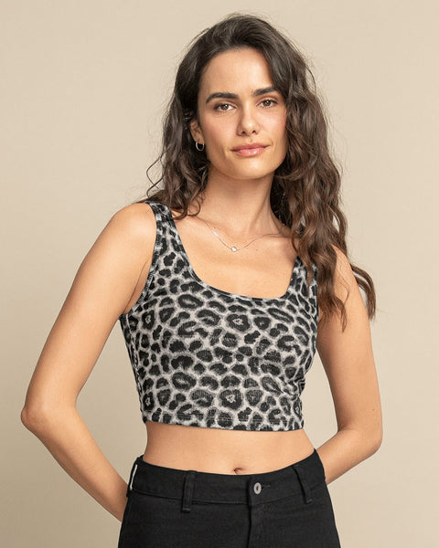 Camiseta manga sisa crop top en tejido acanalado#color_145-estampado-animal-printed