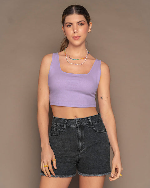 Camiseta manga sisa crop top en tejido acanalado#color_422-lila