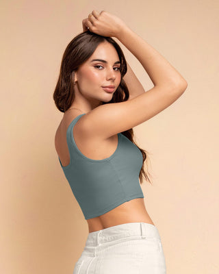 Camiseta manga sisa crop top en tejido acanalado#color_508-azul-grisaceo