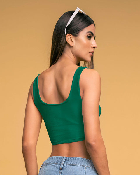 Camiseta manga sisa crop top en tejido acanalado#color_620-verde-jade