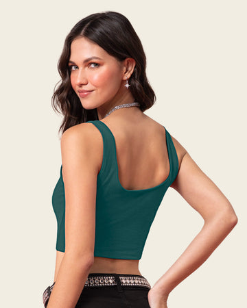 Camiseta manga sisa crop top en tejido acanalado#color_c43-verde-jade