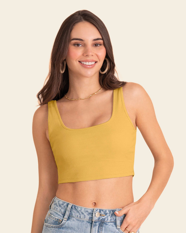 Camiseta manga sisa crop top en tejido acanalado
