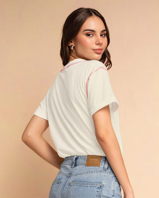 Camiseta básica manga corta con estampado#color_812-marfil