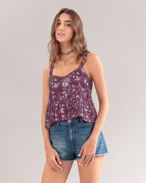 Blusa de tiritas con escote en V y boleros en ruedo#color_b13-violeta-estampado