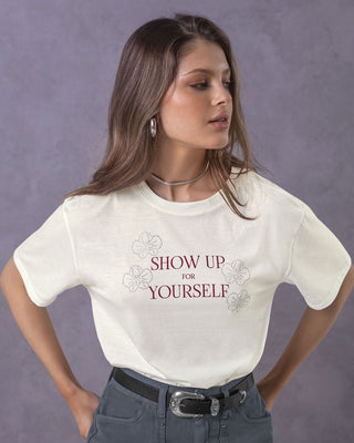 Camiseta manga corta estampada con cuello redondo en rib#color_812-marfil-estampado