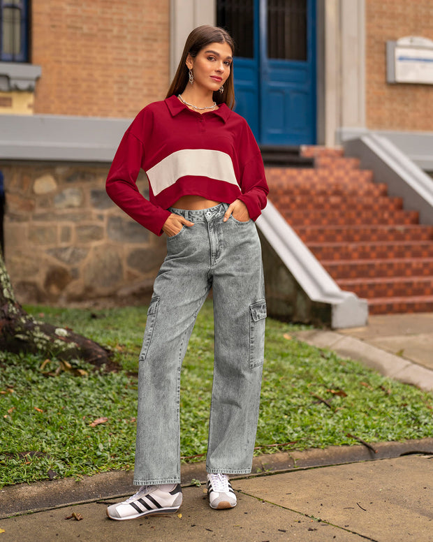 Jeans bota ancha con bolsillos laterales funcionales