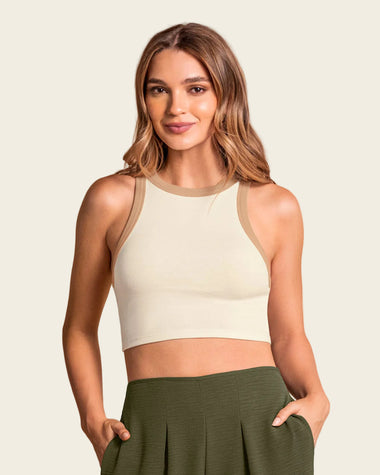 Camiseta crop top manga sisa cuello redondo#color_018-marfil