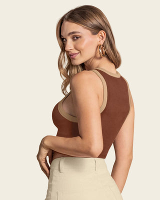 Camiseta crop top manga sisa cuello redondo#color_a89-terracota-med