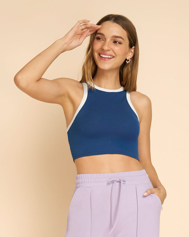 Camiseta crop top manga sisa cuello redondo