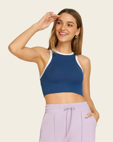 Camiseta crop top manga sisa cuello redondo#color_c41-azul-med
