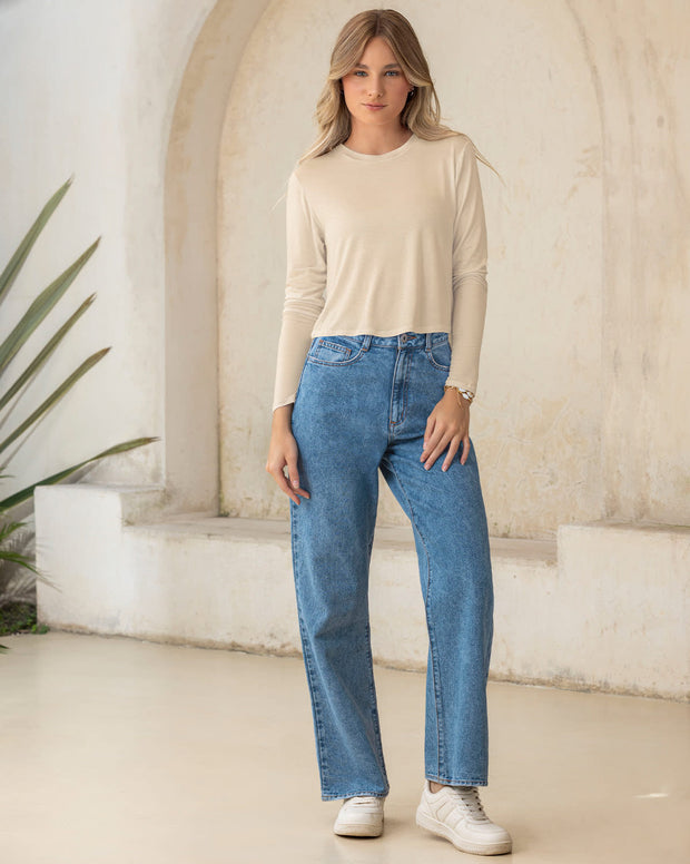 Camiseta manga larga con puños y cuello redondo