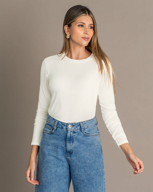 Camiseta manga larga con puños y cuello redondo