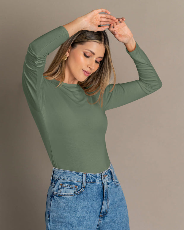 Camiseta manga larga con puños y cuello redondo