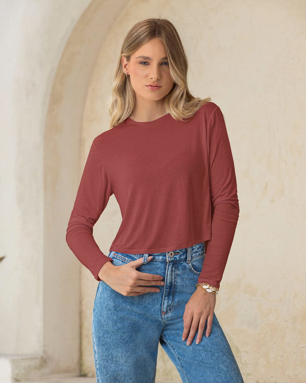 Camiseta manga larga silueta crop