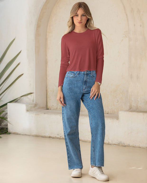Camiseta manga larga silueta crop