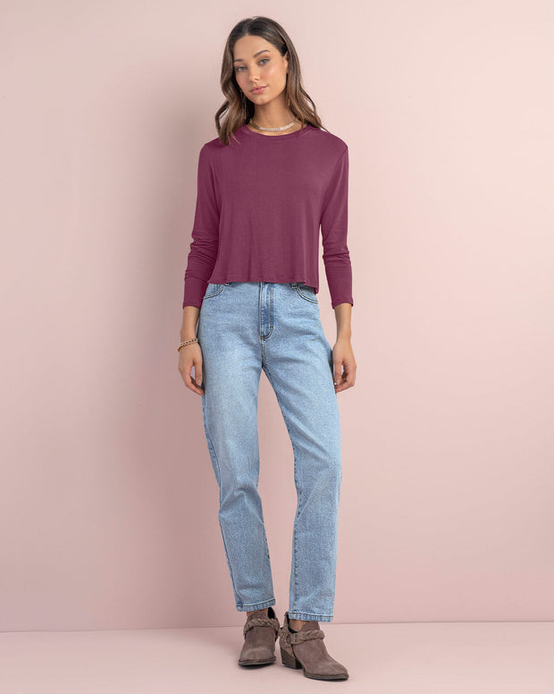 Camiseta manga larga silueta crop