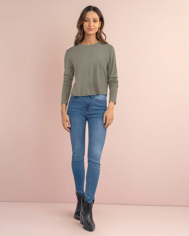 Camiseta manga larga silueta crop