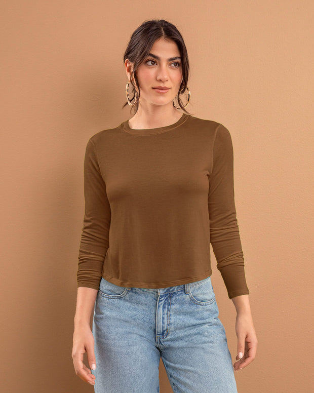 Camiseta manga larga silueta crop