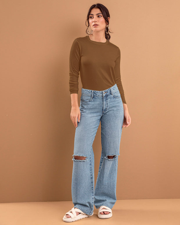 Camiseta manga larga silueta crop