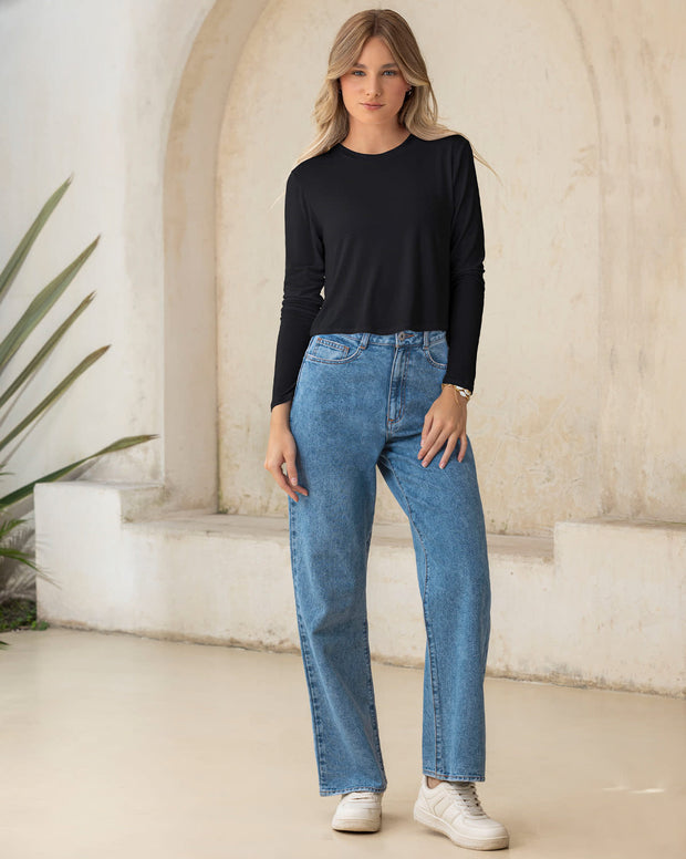 Camiseta manga larga con puños y cuello redondo