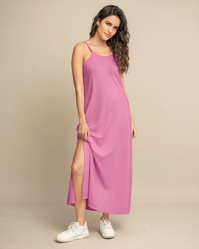 Vestido largo de tiritas con aberturas laterales#color_317-rosado-med