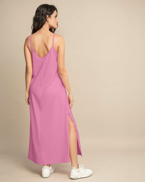 Vestido largo de tiritas con aberturas laterales#color_317-rosado-med