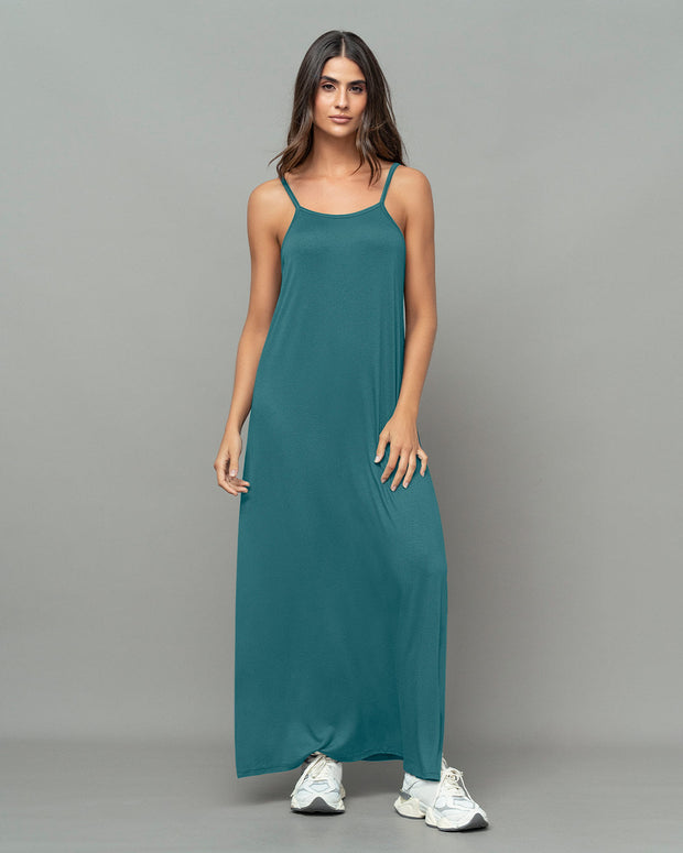 Vestido largo con abertura lateral#color_171-verde-laguna