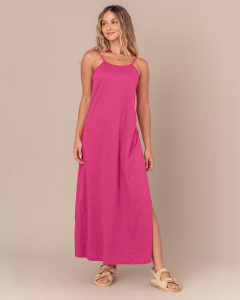 Vestido largo con abertura lateral#color_316-fucsia