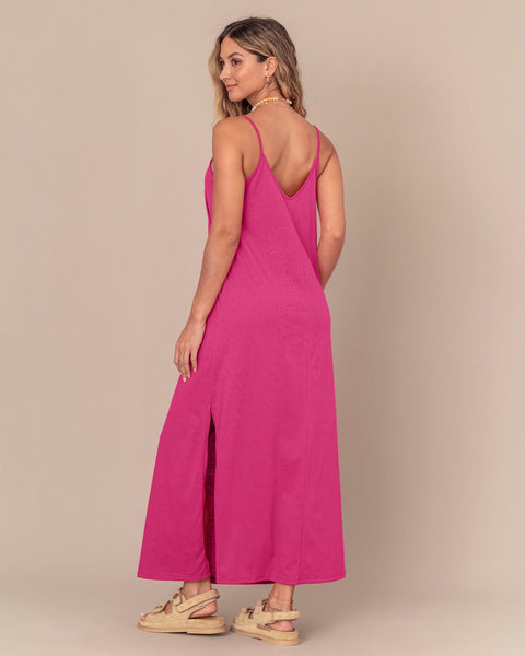 Vestido largo con abertura lateral#color_316-fucsia